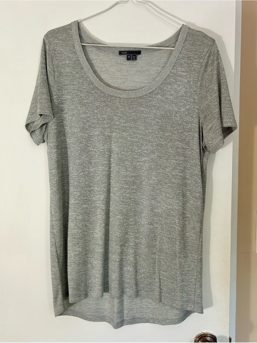 Vince Light Heather Gray Scoop Neck Short Sleeve Tee, Women’s Size Small